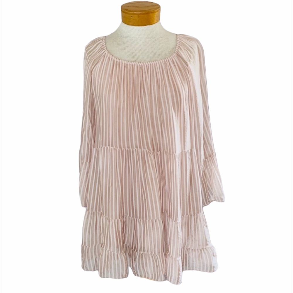 Belle France Sz S Pink Striped Babydoll Top Coquette